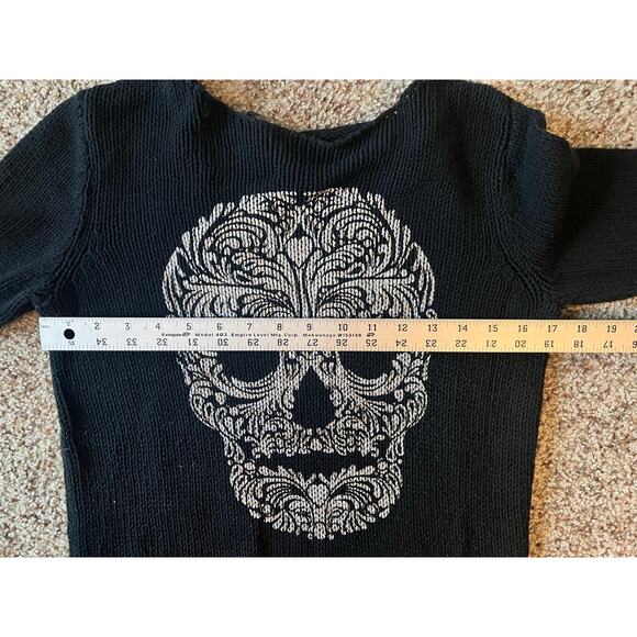 Women's Skull Sweater, Halloween, Medium, Black/Silver, Boatneck, Cotton Blend - Picture 3 of 8